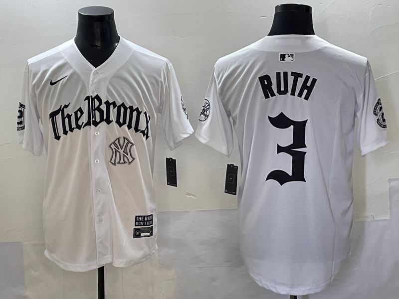 Men 2025 New York Yankees #3 Ruth White Five generations Joint Name Nike MLB Jersey style 8->new york yankees->MLB Jersey